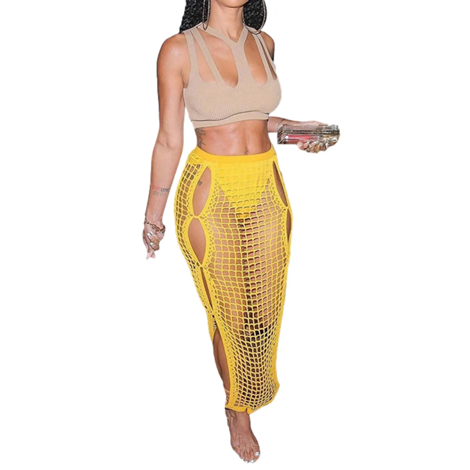 

Women Summer Knit Skirt, Adults Sexy Slim Fit Hollow Out High Waisted Solid Color Skirt 2021 New Fashion