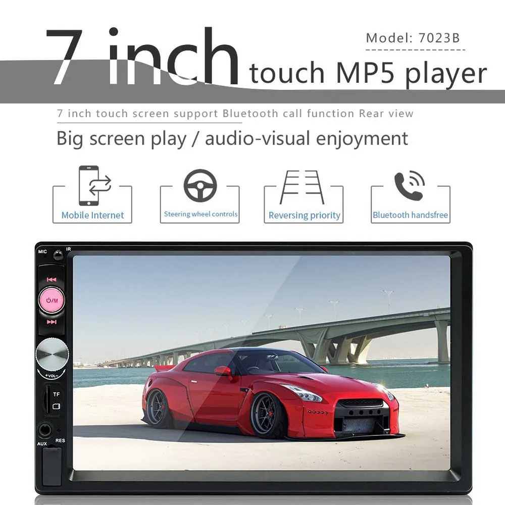 7 inch double spindle car MP4 MP5 player 70237 Bluetooth FM insert card reversing camera radio multimedia | Автомобили и