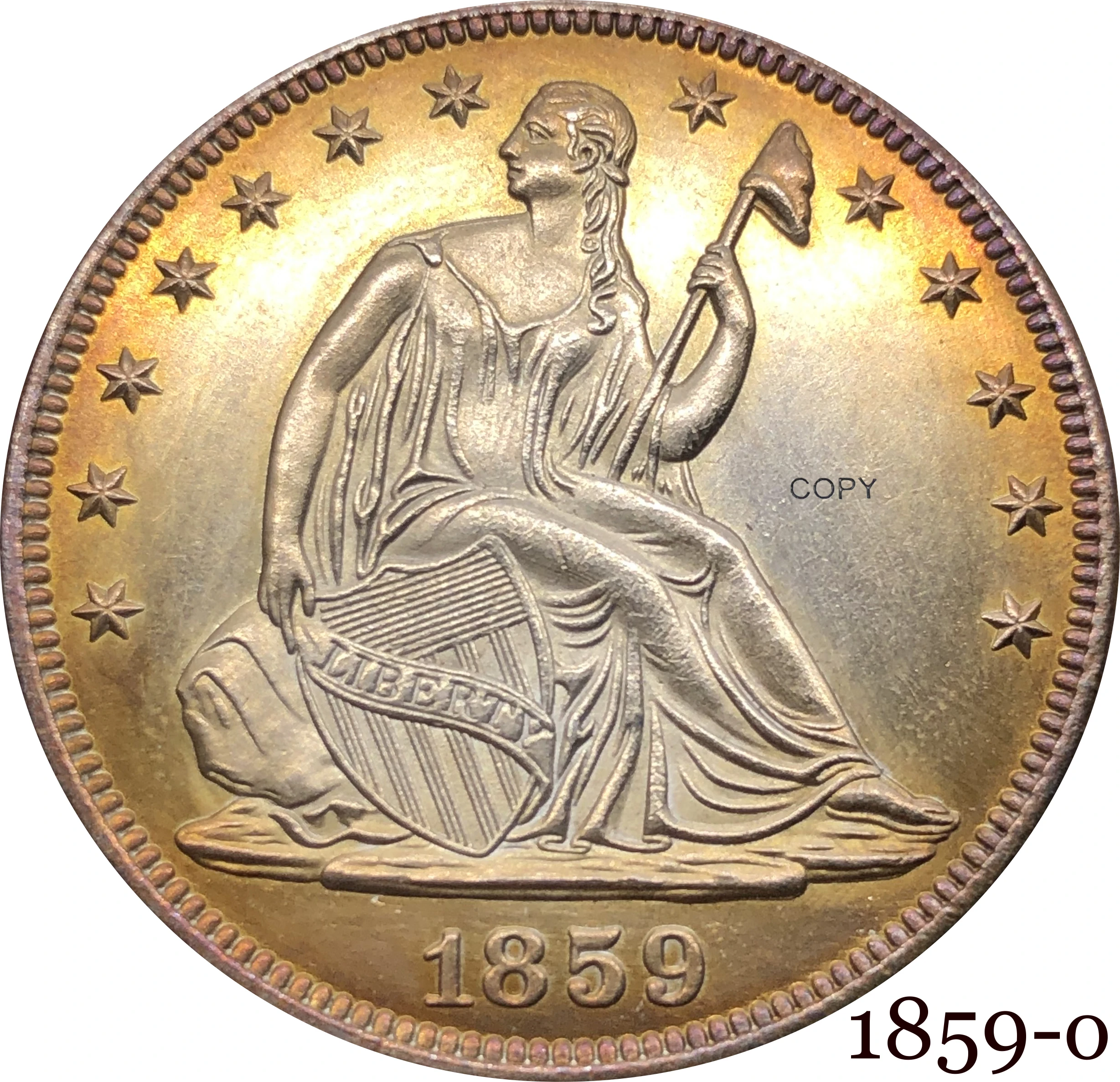 

Соединенные Штаты США 1859 O 1/2 доллара сидя Свобода Половина доллара купроникель Посеребренная ниже копия орла монета без девиза