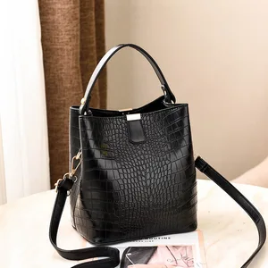 retro alligator bucket bags women crocodile pattern handbag capacity casual crocodile shoulder messenger bags ladies pu purse free global shipping