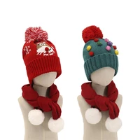 1 set childrens christmas hats and scarves cute sequined santa claus and woolen caps and warm scarfs for kids christmas gifts