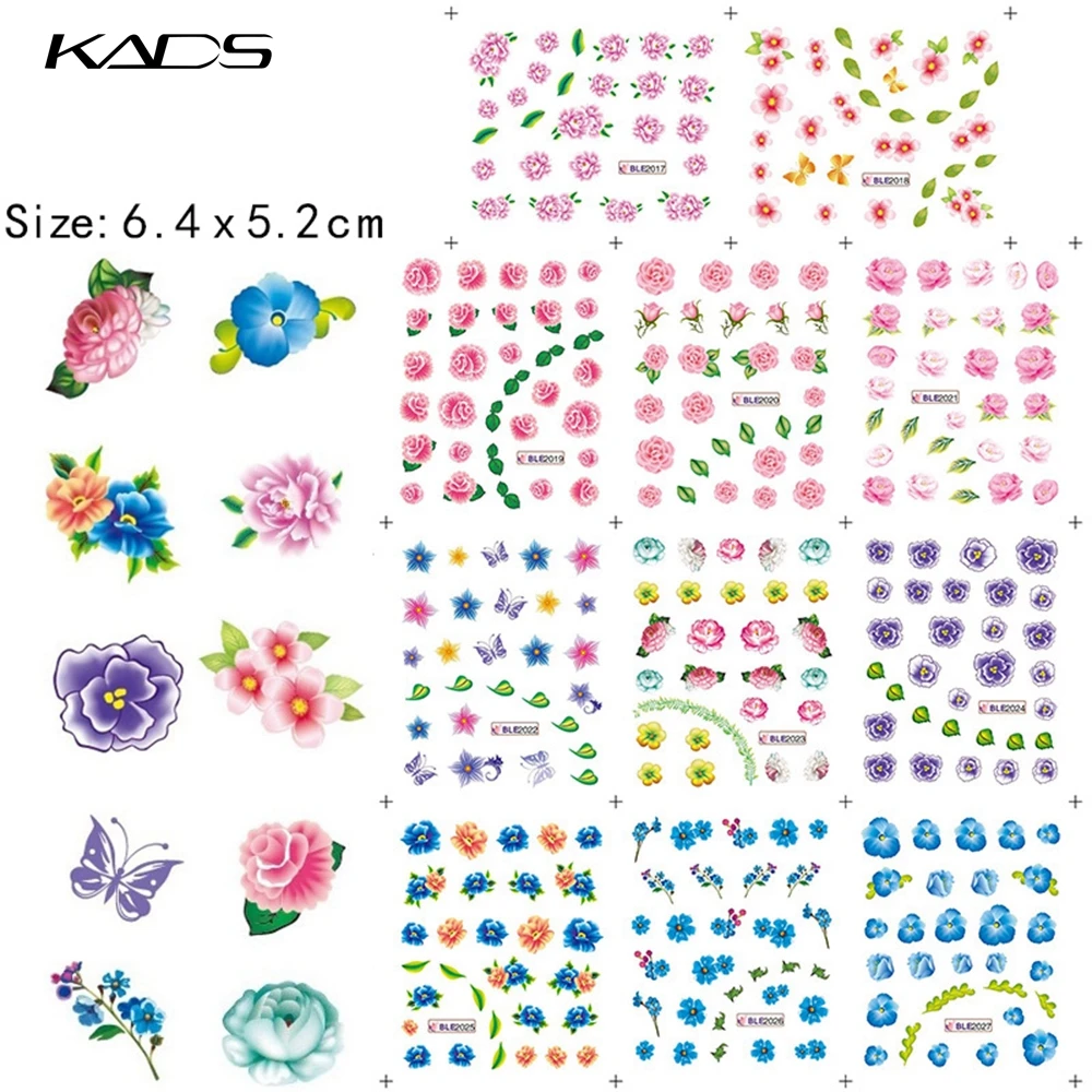11sheet/SET Beautiful Flowers nail art sticker decals serie accessories nail art water transfer nail stickers for sticker decal images - 6