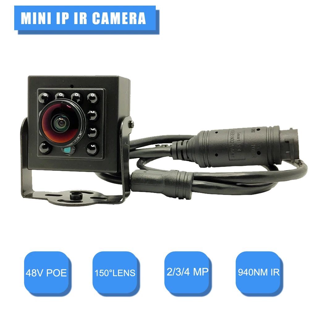 Minicámara IP POE de 2MP/3MP/4MP, visión nocturna, cámara de seguridad de gran angular de Audio de 1,8 MM, cámara de vídeo de vigilancia pequeña