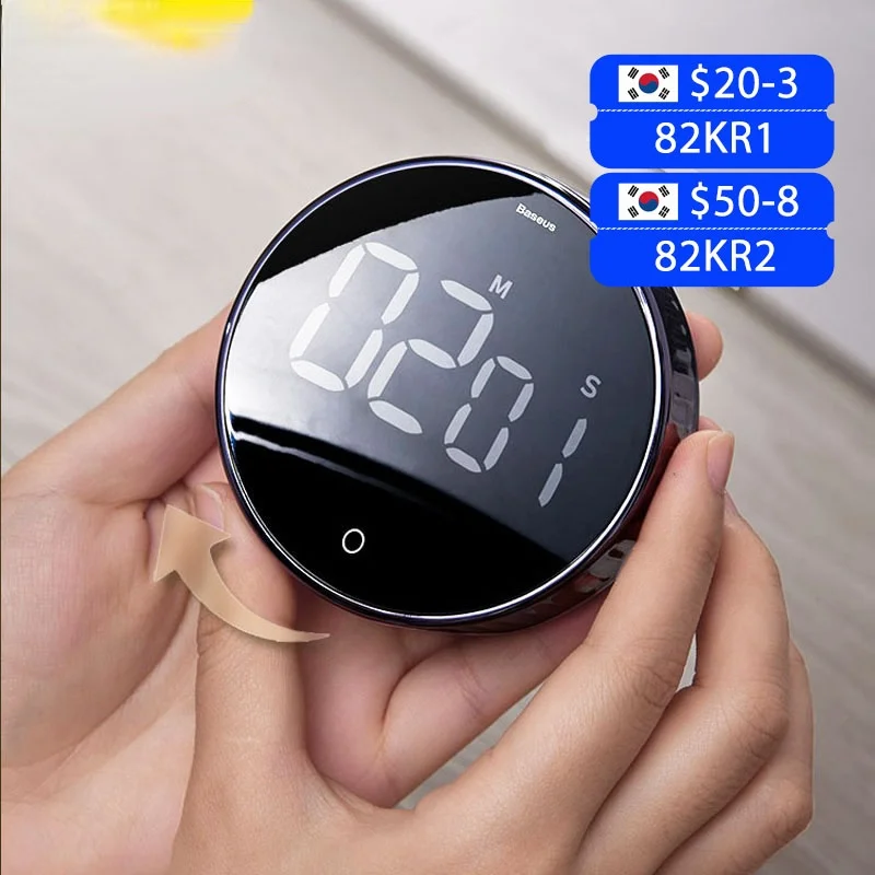 

Baseus Magnetic Digital Timer for Kitchen Cooking Shower Study Stopwatch LED Counter Alarm Remind Manual Electronic Countdown