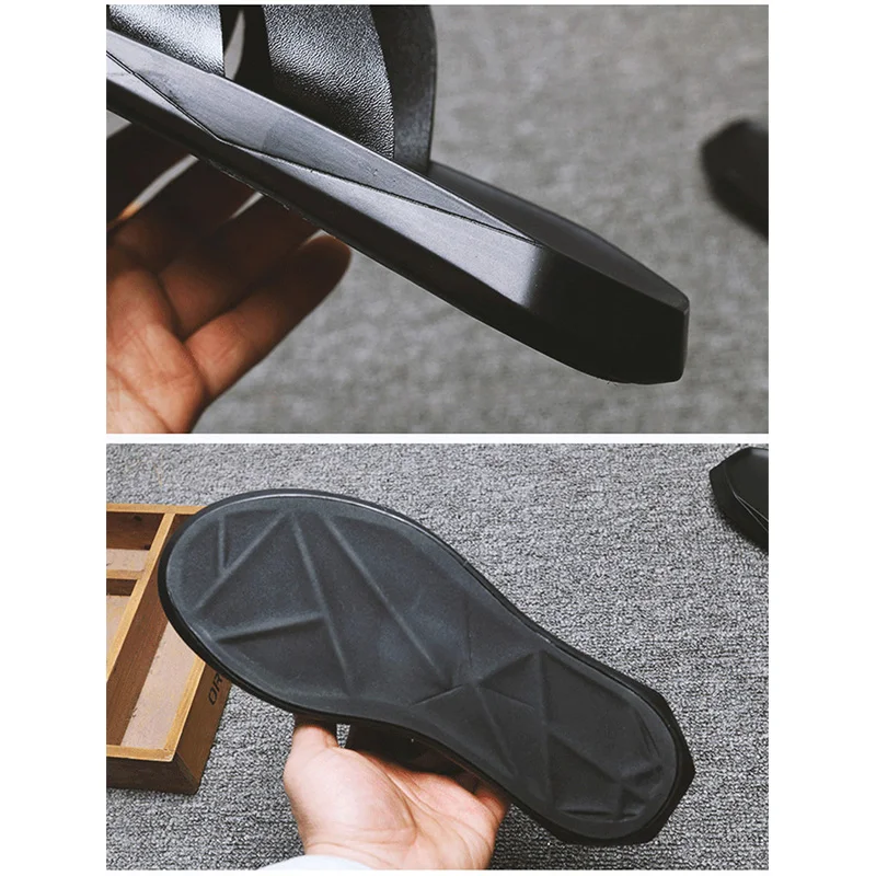 

2021 Summer Mens Sandals Leather Men Shoes Flat Beach Sandals Male Black White Shoes Soft Comfortable A1151