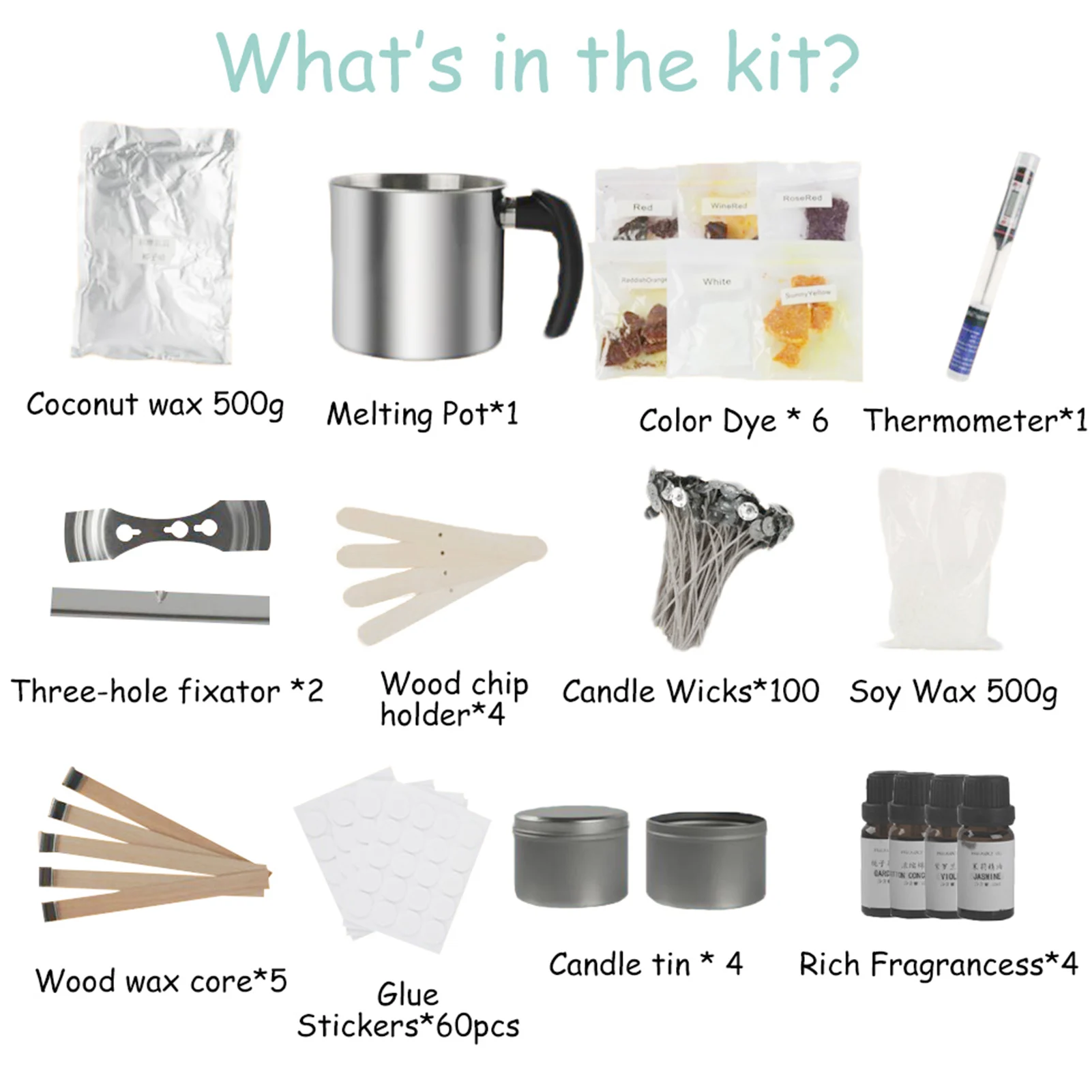 

Candle DIY Set Perfect DIY Handmade Wax Making Tool Kit with soybean wax coconut wax thermometer stickers candle wicks dyes jars