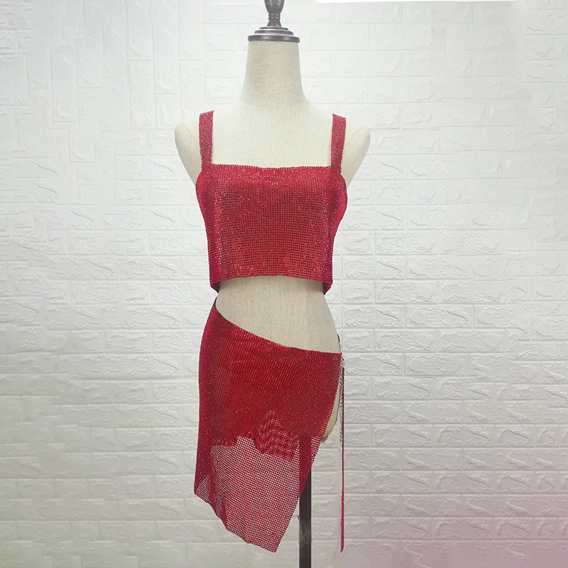 Женский вечерний комплект из 2 предметов мини юбка с кристаллами стразами и