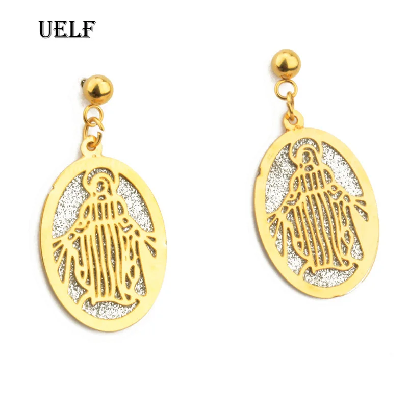 Uelf Девы Марии серьги золотые Цвет модный Религиозные ювелирные изделия оптовая