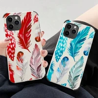 fashion feather red pink phone case lambskin leatherfor iphone 12 11 8 7 6 xr x xs plus mini plus pro max shockproof