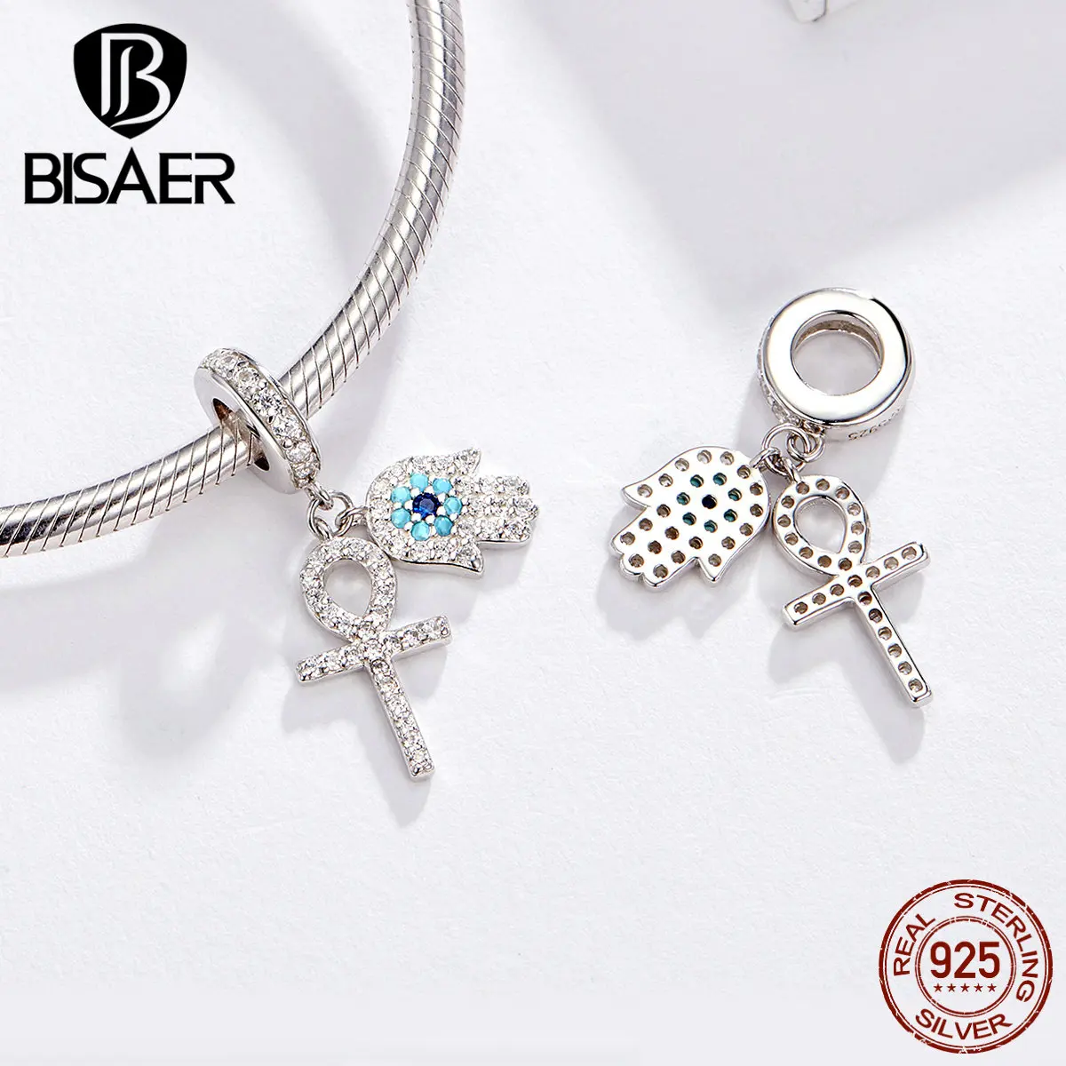 BISAER, популярные подвески от сглаза, 925 пробы, серебро, Фатима, ручная подвеска, подвески, сделай сам, браслет, ожерелья, серебряные ювелирные изделия HVC084