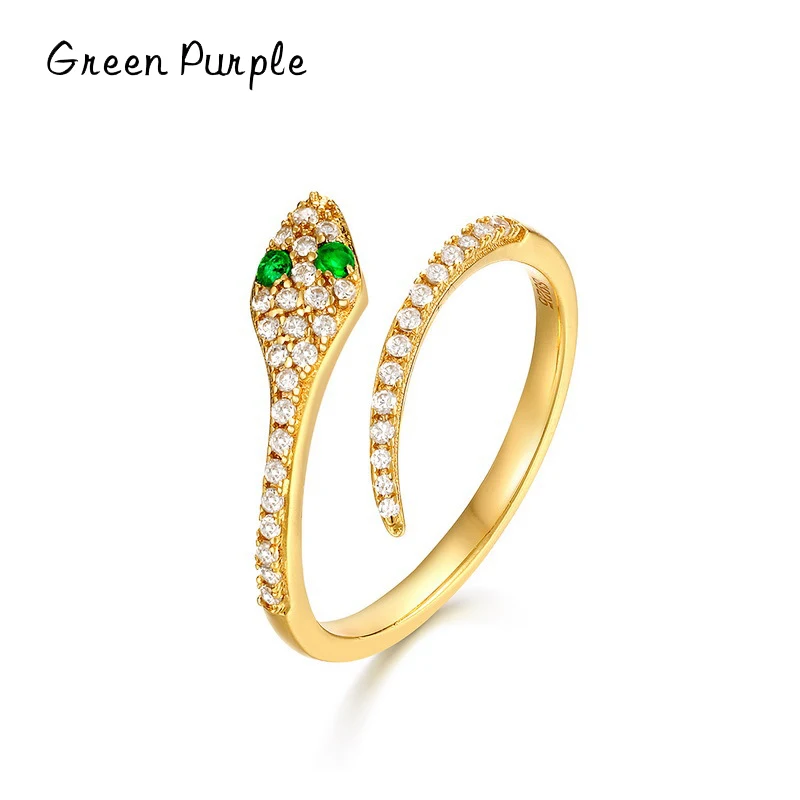 

Green Purple New Solid 925 Sterling Silver Ring For Women Green Zircon Diamond Snake Rings Open Design Luxury Gold Fine Jewelry