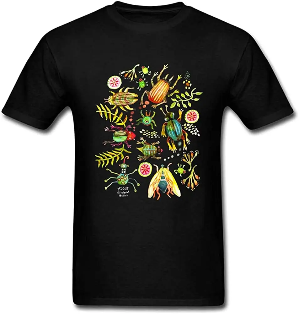 

Summer Bugs and Insects T-Shirt Men Casual T Shirt Black Tshirt Forest Style Clothes Childhood Tops Tees Fabric O Neck Men