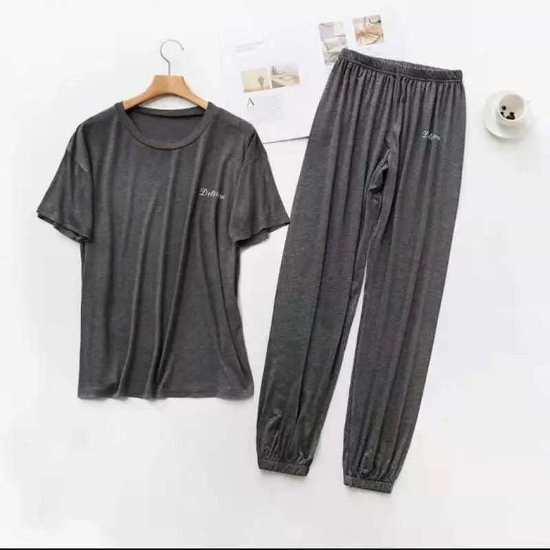 

Summer Elegant Female All size M-3xl Modal Loose Short Sleeved Trousers Thin Pajamas Set Women Home Clothes Outside Soft