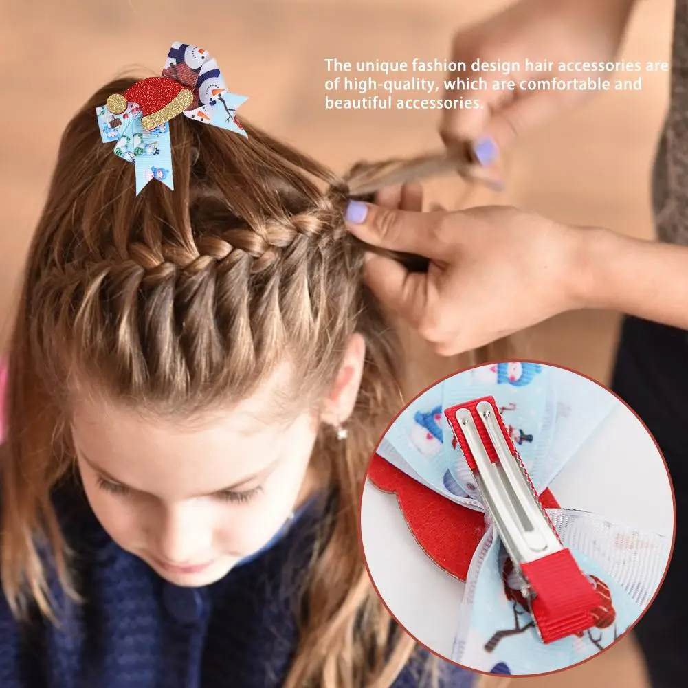 Pinzas para el pelo con lazos navide&ntilde;os para ni&ntilde;a, horquilla de colores rojo Santa, alce brillante, regalos para Festival de ni&ntilde;os-0
