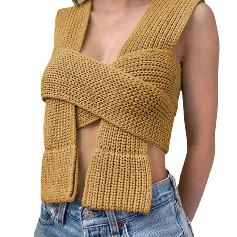 Женский ТРИКОТАЖНЫЙ УКОРОЧЕННЫЙ ТОП фиолетовый бандажный жилет без рукавов с