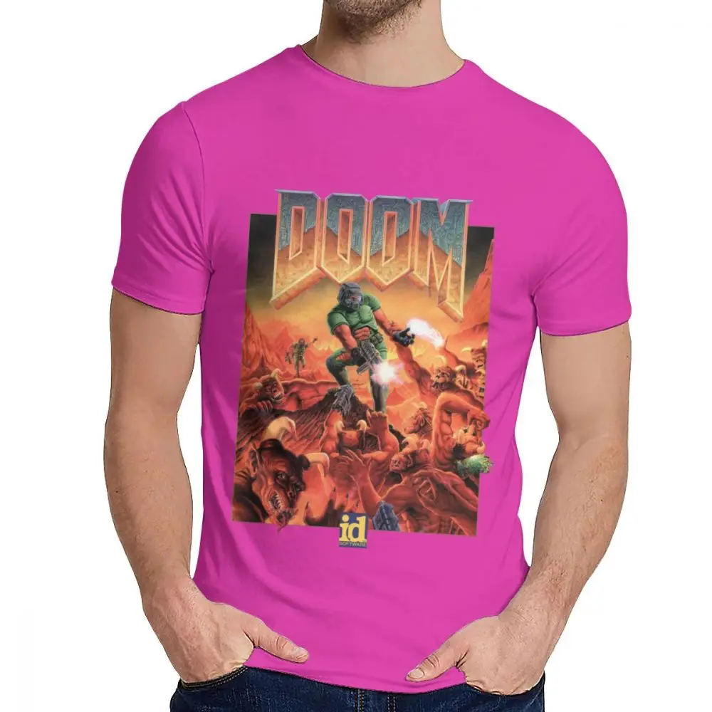Picture Custom Doom II Hell On Earth 1994 T Shirt For Male Summer Cool Man Cotton T Shirt S-6XL - Цвет: Фуксия