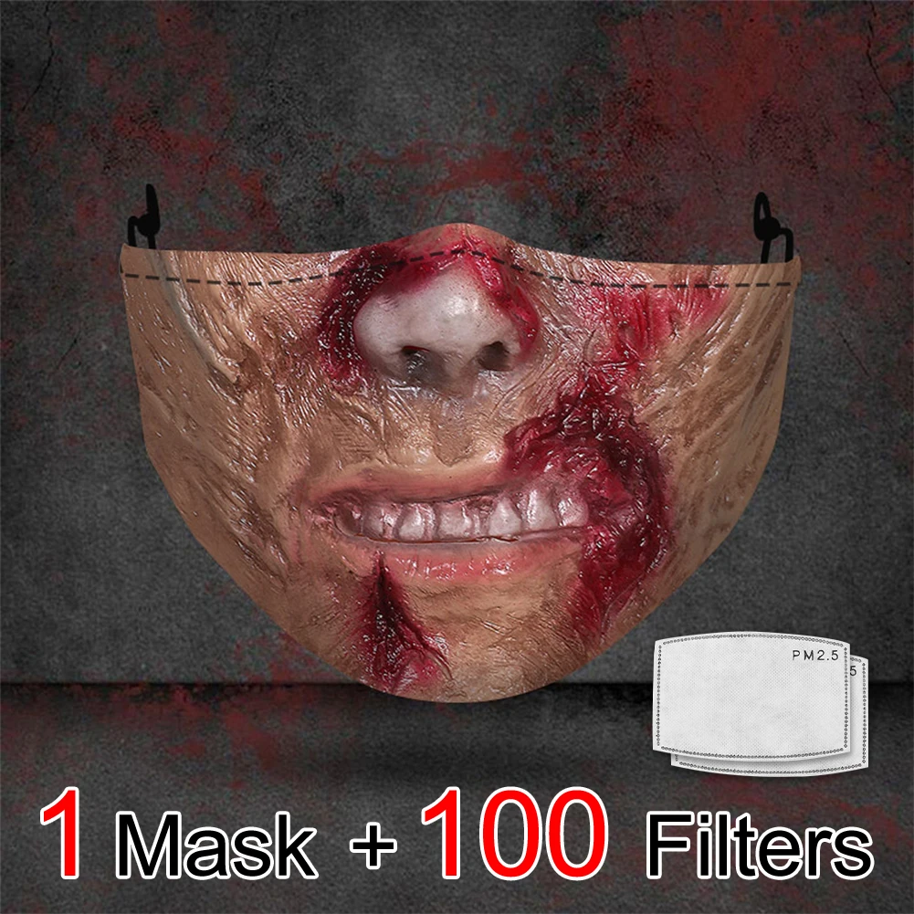 

Halloween Black Face Mask Mascarillas Adult Cosplay Horrible Cartoon Mouth Mask Dustproof Scary Masks