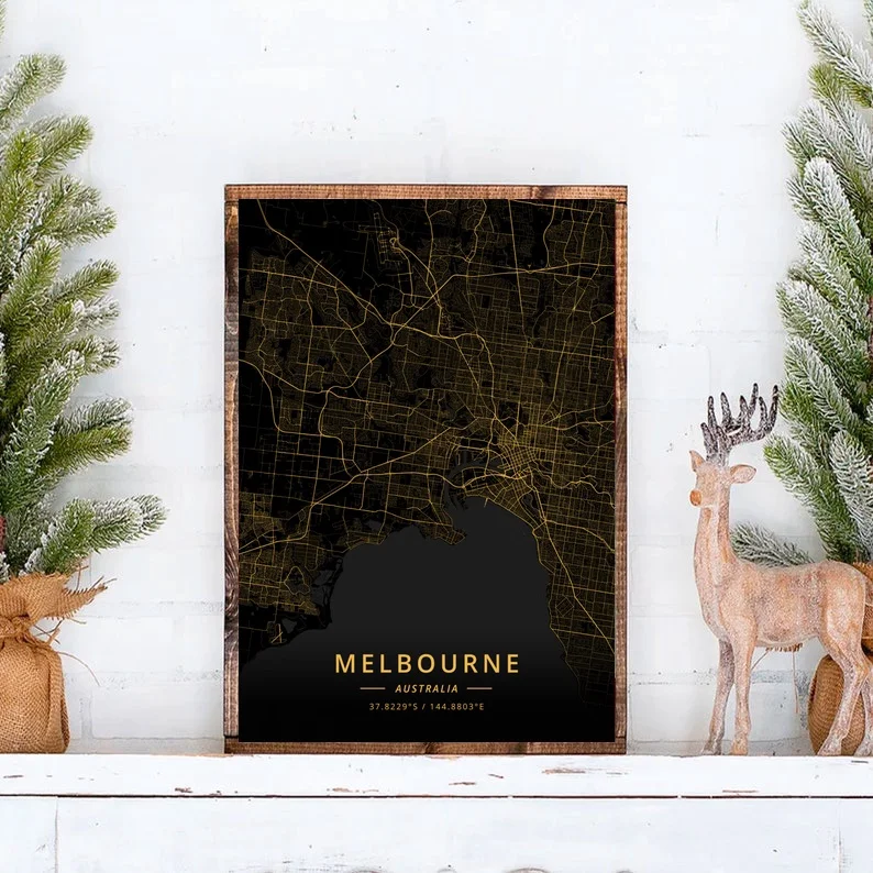 Черно-Золотая карта Мельбурна печатный плакат холст | Карта Австралии Дом и сад