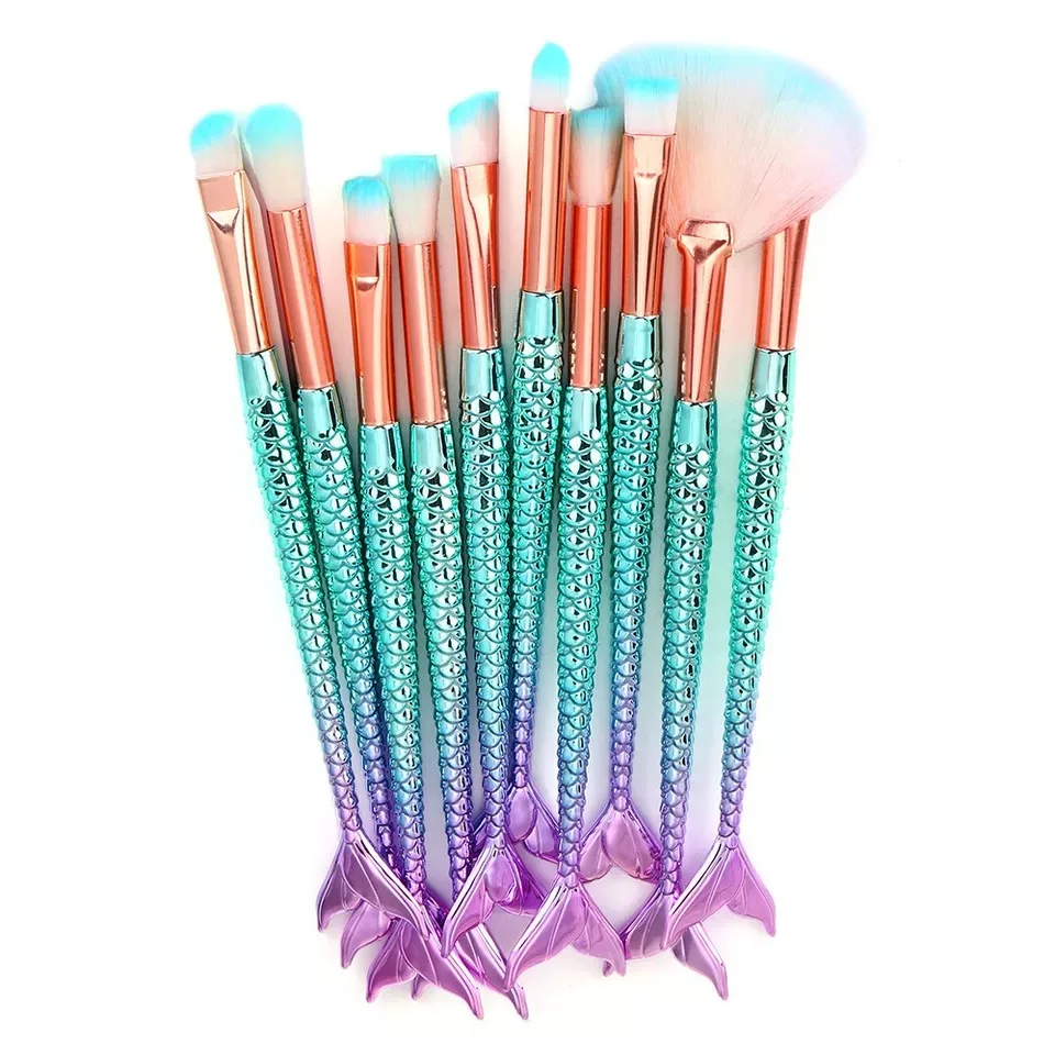

10pcs Makeup Brushes Kit Natural Stool Mermaid Pencil Cosmetic Foundation Artist Highlighter Face Set Of Bronzer Eyeshadow Brush