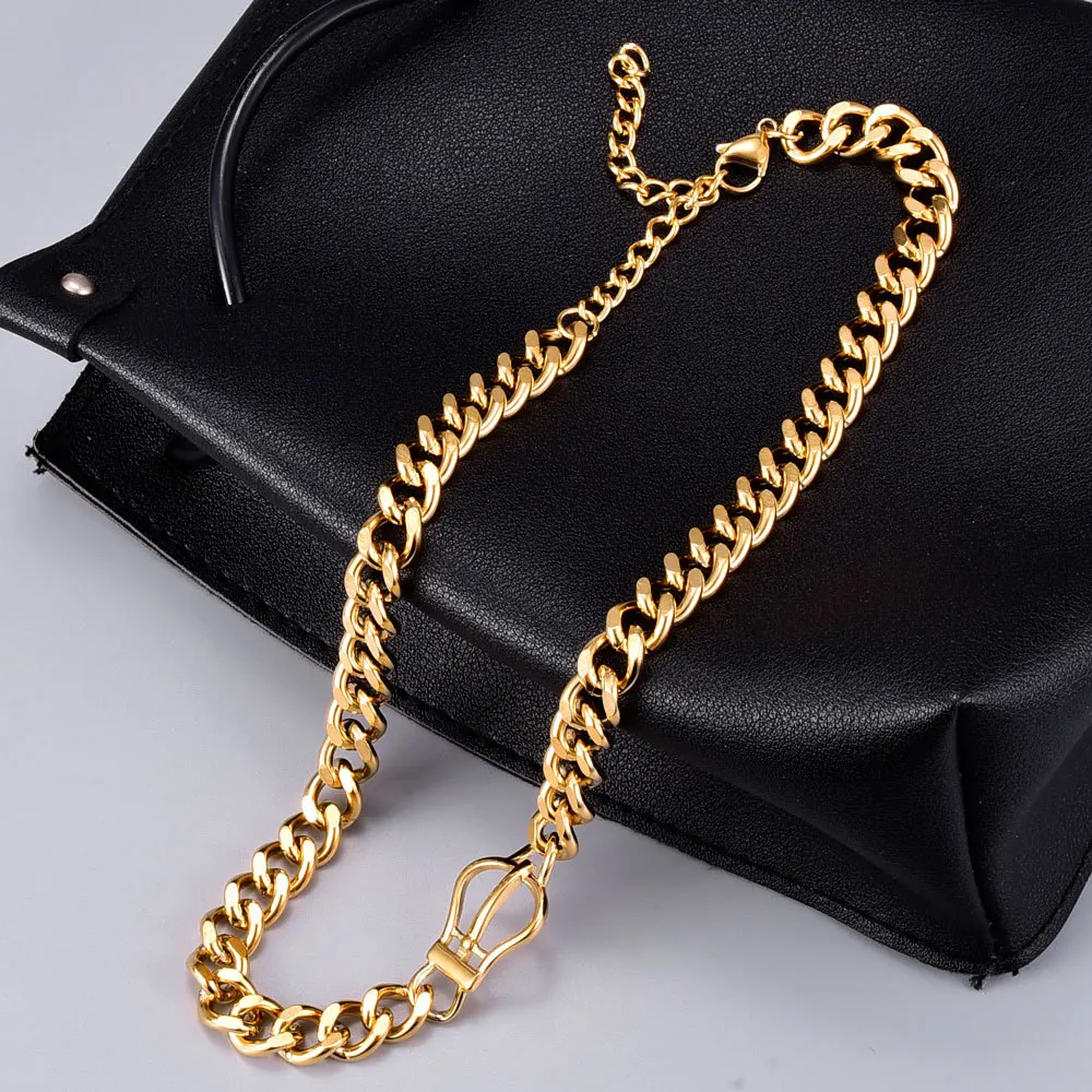 

Amaiyllis 18k Gold Hip Hop Cuban Crown Choker Necklace Chunky Thick Collar Clavicle Chain Sweater Chain Necklaces Punk Jewelry