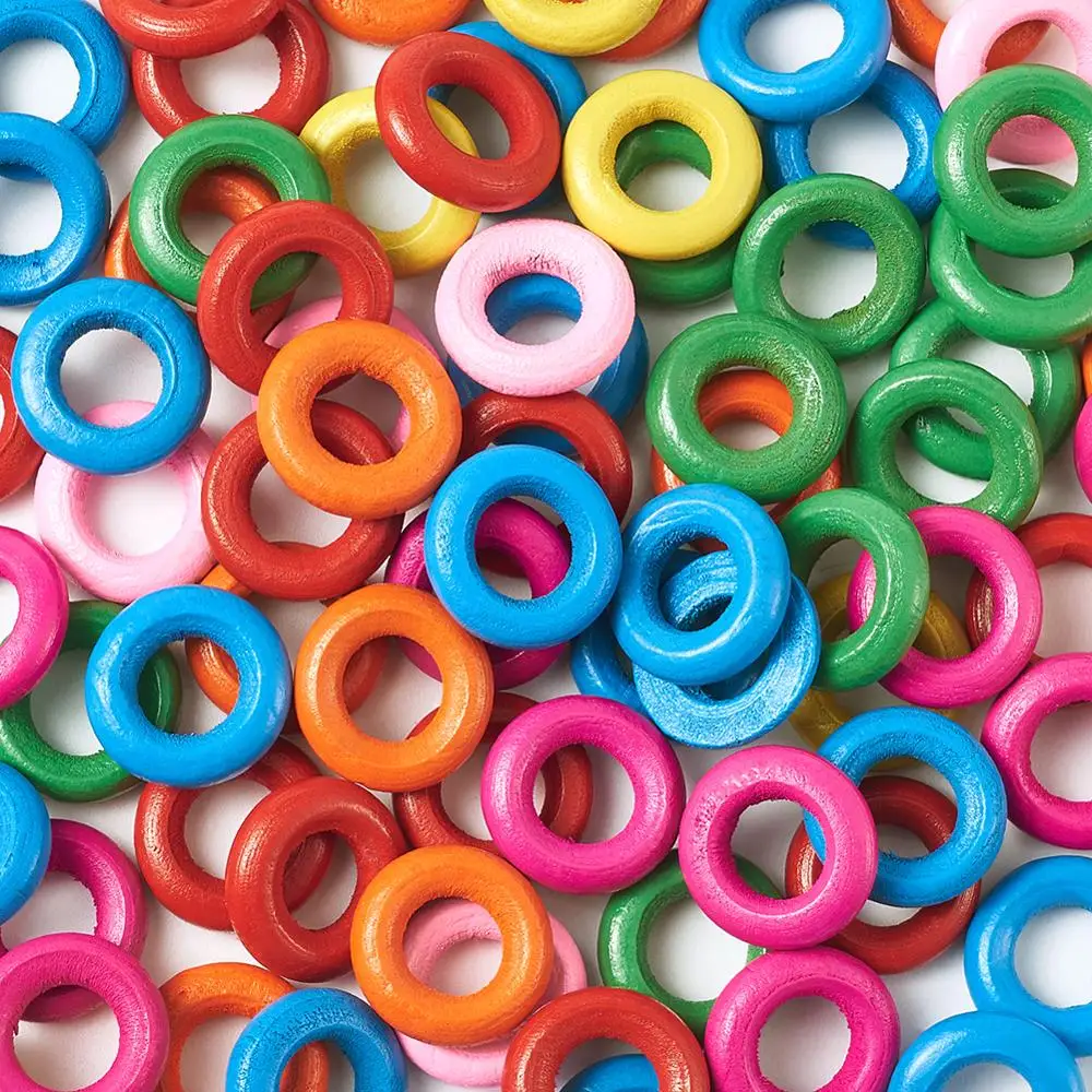 100pcs/lot Mixed Color Round Donut Wood Beads Dyed Lead Free Handmade Jewelry for DIY about 15mm in diameter hole: 8mm | Украшения и