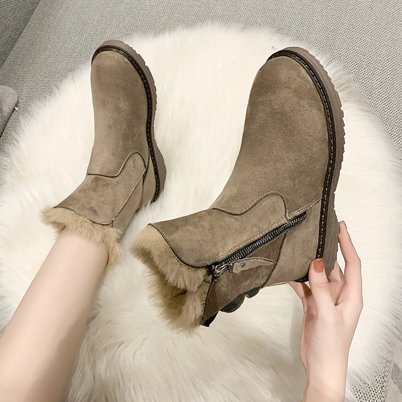 

Women's Boots Autumn and Winter New Style PU Suede Women's Boots Solid Color Short Tube Square Heel Women's Shoes