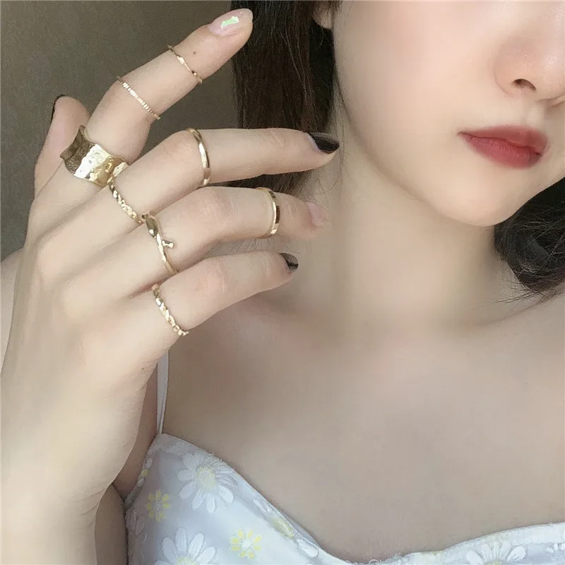 

Cold Style Twisted Ring Set Japanese Style Light Luxury Niche Design Sense Ins Style Index Finger Ring Plain Rings Woman