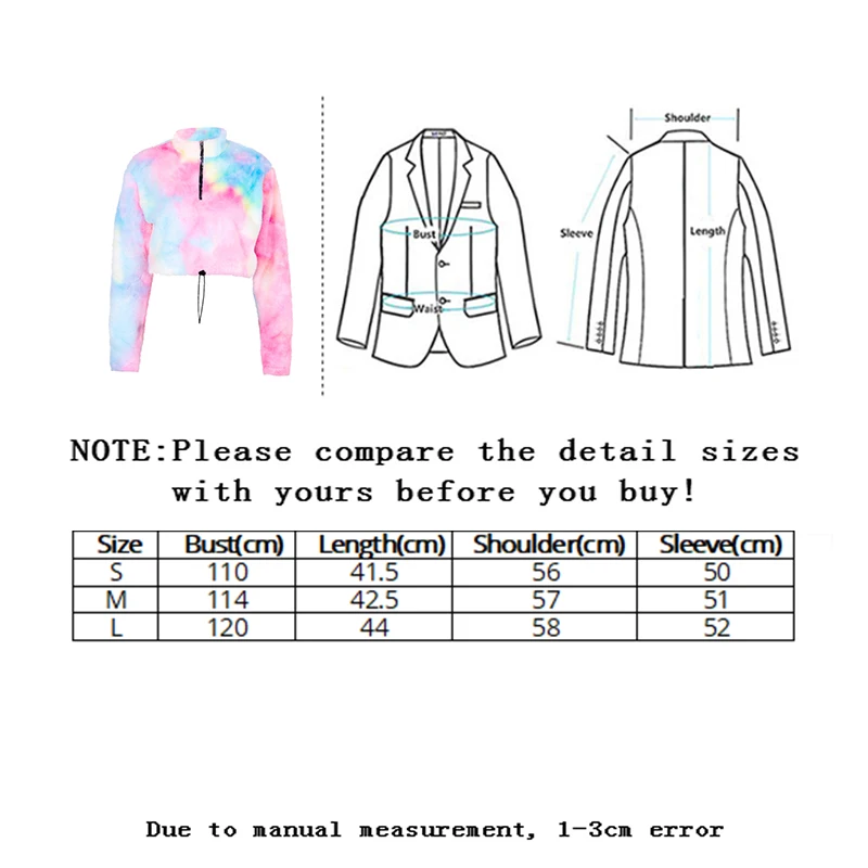 

Vangull Tie Dye Furry Pullover Sweatshirt Women Streetwear Long sleeve Zipper Turn-down collar Jacket Autumn Winter Crop tops