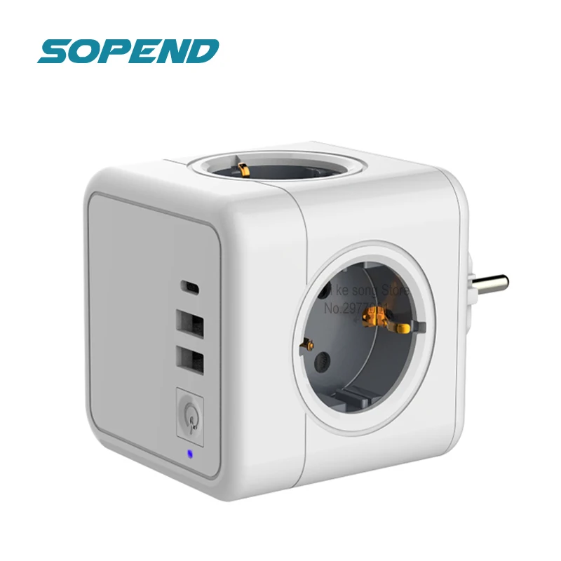 Sopend Power Cube Strip штепсельная вилка европейского стандарта с usb-переключателем Tpye-C