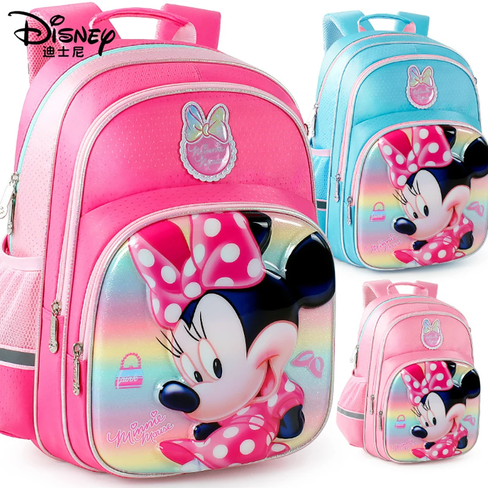 Детский школьный портфель Disney с героями мультфильмов, вместительный кожаный рюкзак для девочек, дорожная сумка с Микки и Минни Маусом