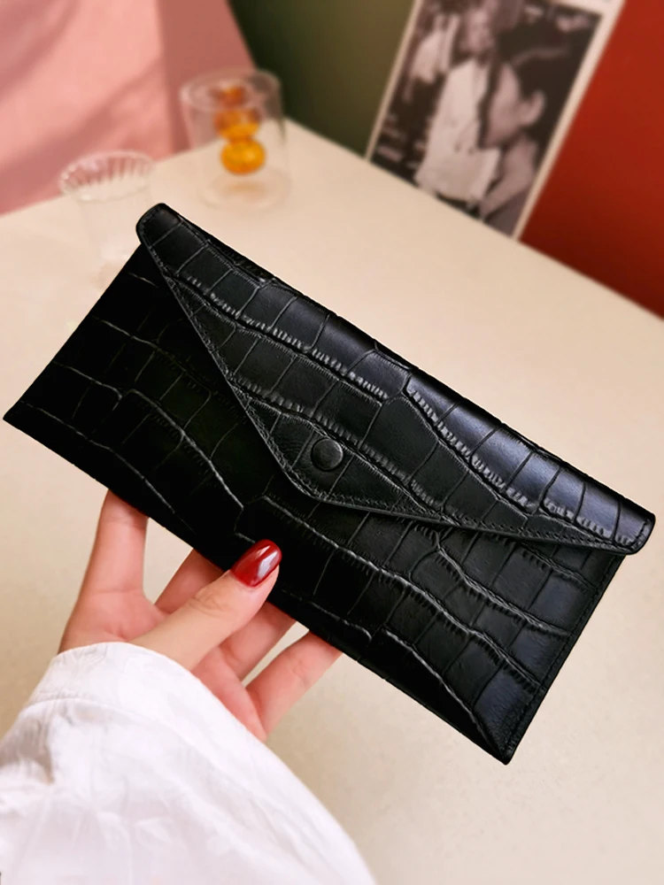 Leather wallet women long simple and fashionable clutch bag crocodile pattern soft leather multifunctional envelope folder