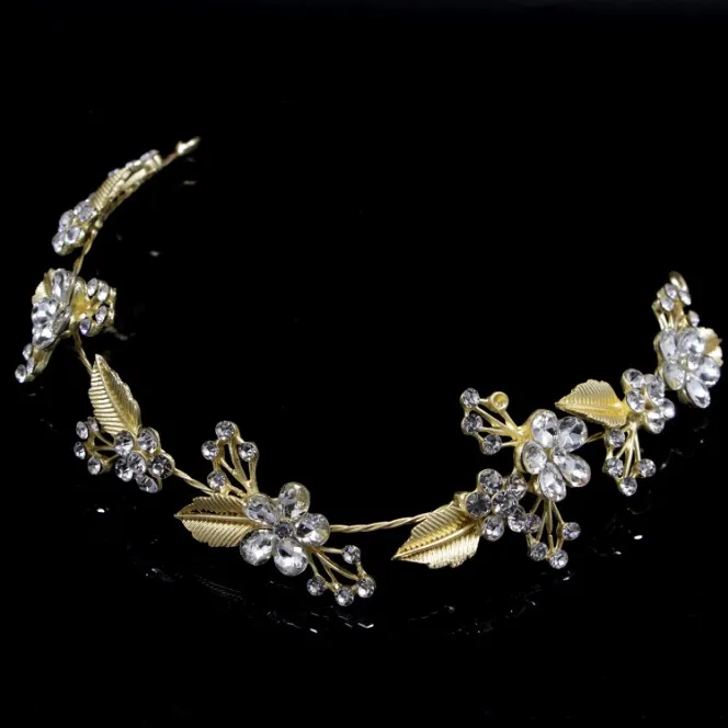 Новейшие украшения для волос с белыми кристаллами золотого цвета листья лоза