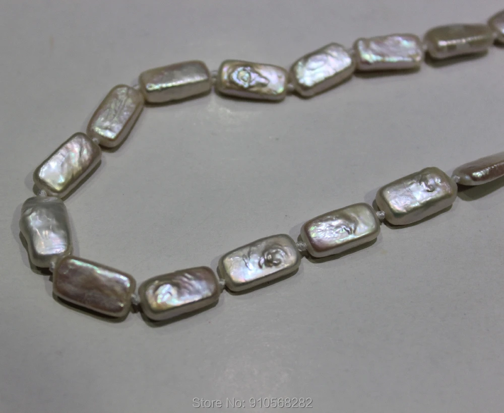 

Natural White Fresh Water Pearl Necklace Rectangular 9x15mm 17INCH