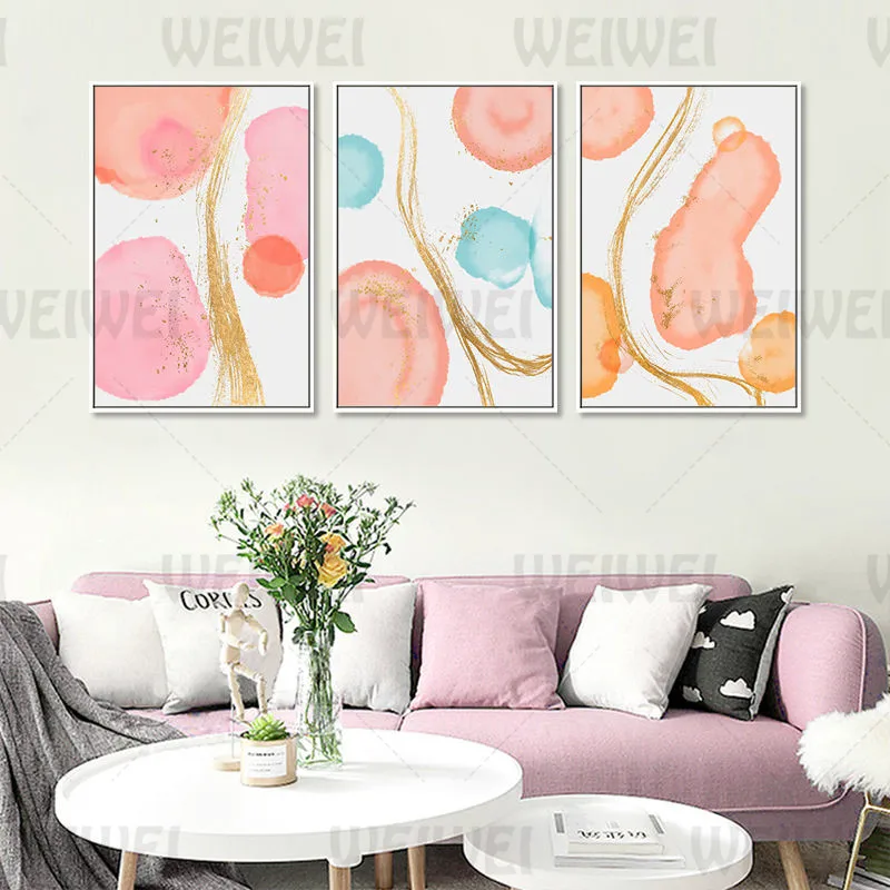 Абстрактная Асимметричная цветная живопись для украшения дома золотые линии