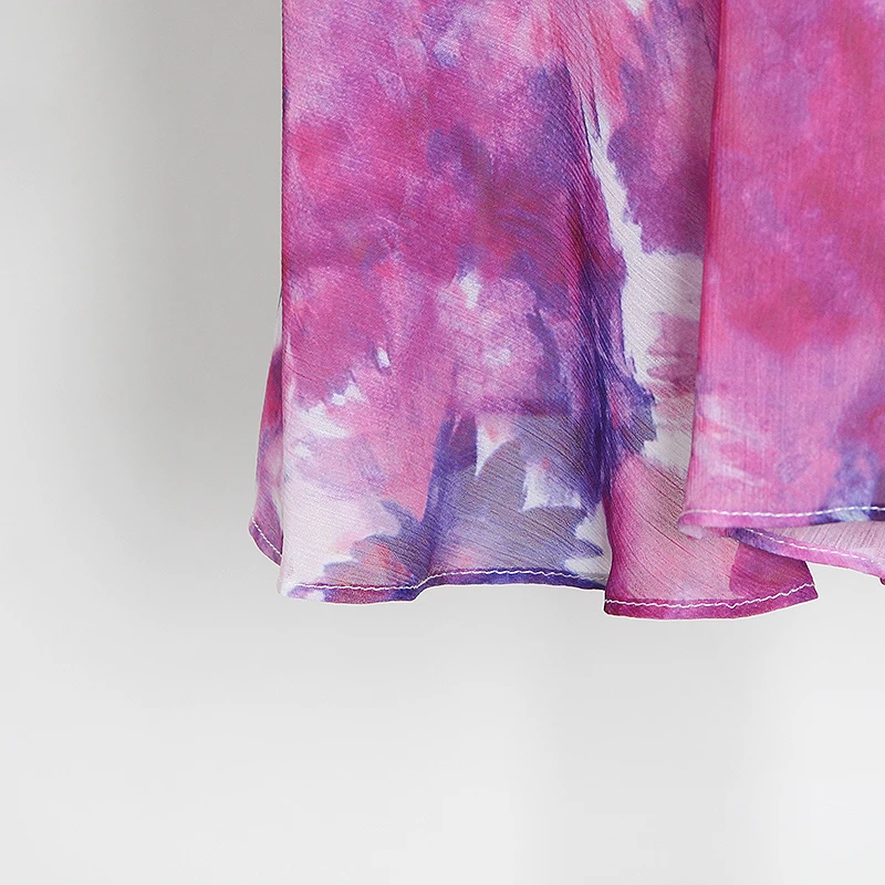 

VGH Print Dress For Women V Neck Lantern Long Sleeve Lace Up Hit Color Ruffles High Waist Dresses Female 2020 Summer New Style