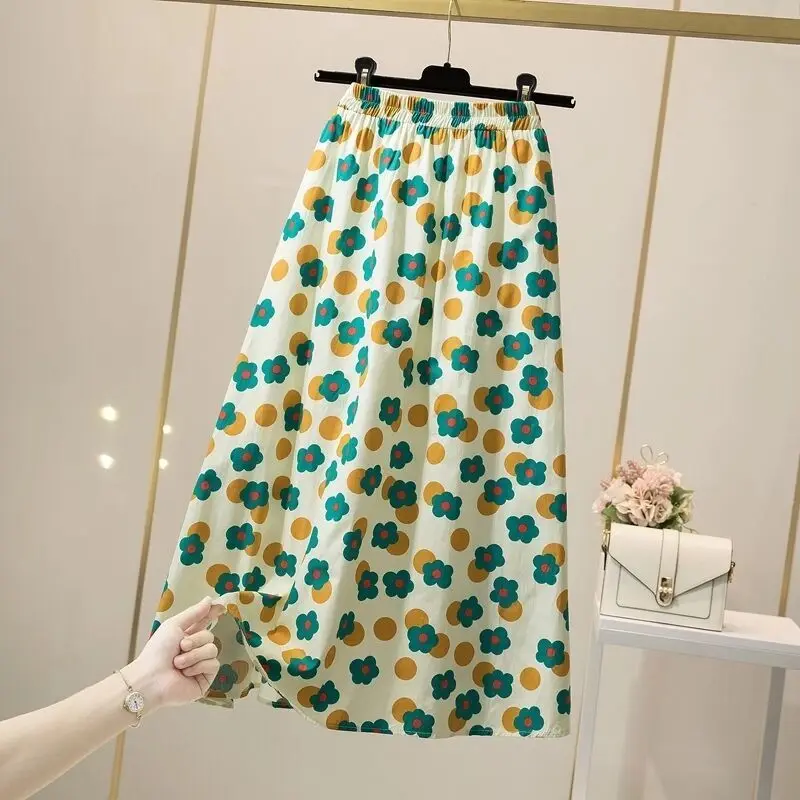 

Skirts Women Floral Summer 5 Colors All-match Aesthetic Bottoms Loose Elastic Waist Faldas Mujer Female Streetwear Thin Stylish