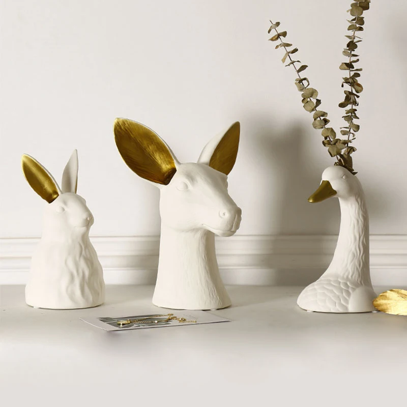 

Nordic Simplicity Ceramic Animal Ornaments Flower Arrangement Home Decoration Accessories Premium Glazed Figurines Crafts