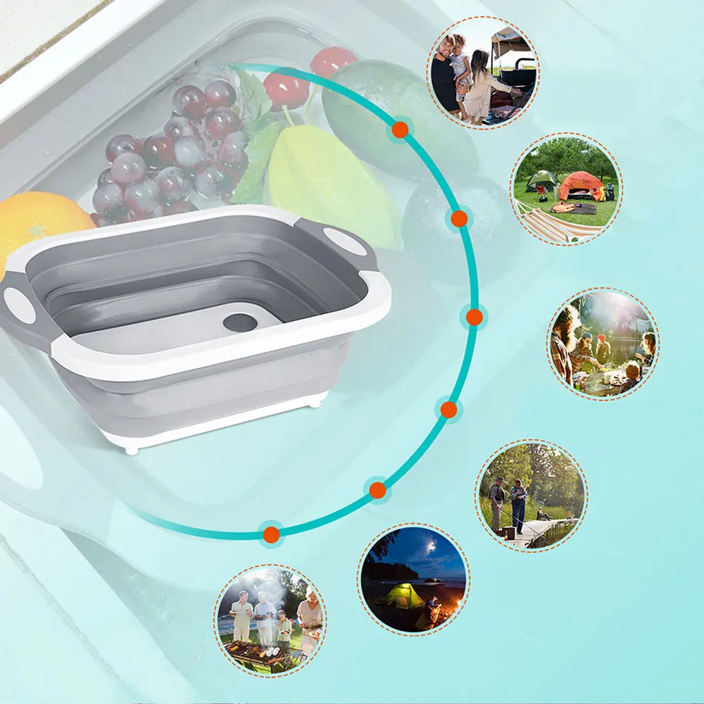 3 In 1 Foldable Chopping Blocks Kitchen Cutting Board Folding Wash Travel Basin Drain Basket Washing Organizer | Дом и сад