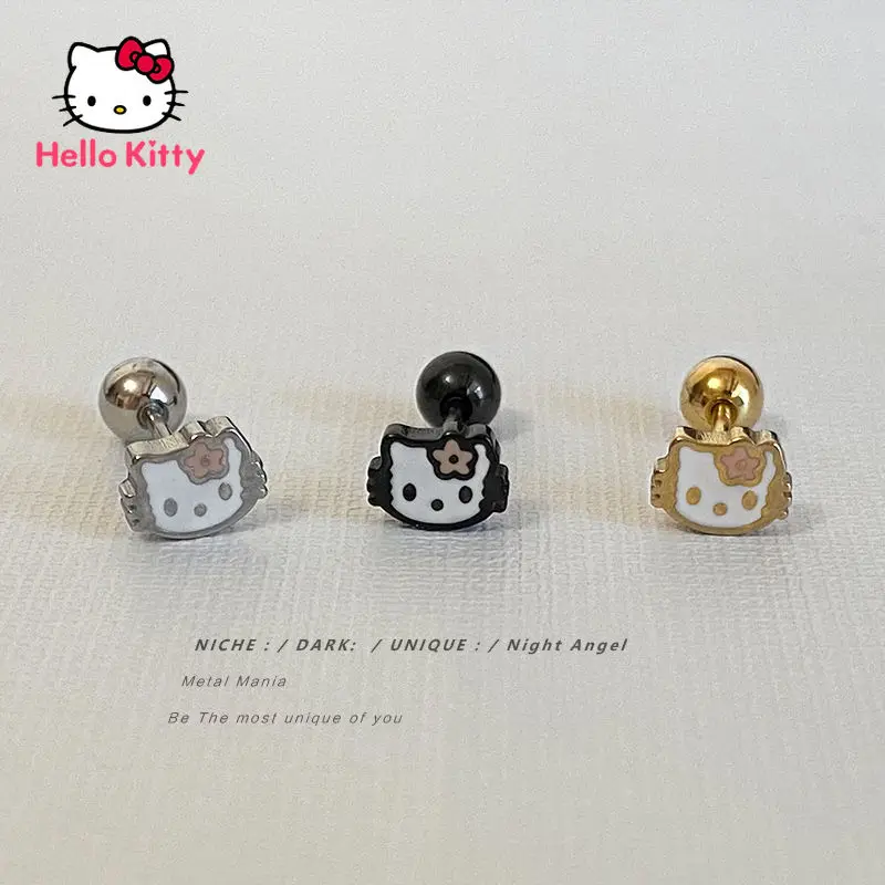 

Kawaii Sanrio Accessories Hello Kittys Titanium Stud Earrings Cute Beauty Colorfast Small Earrings Girls Gift