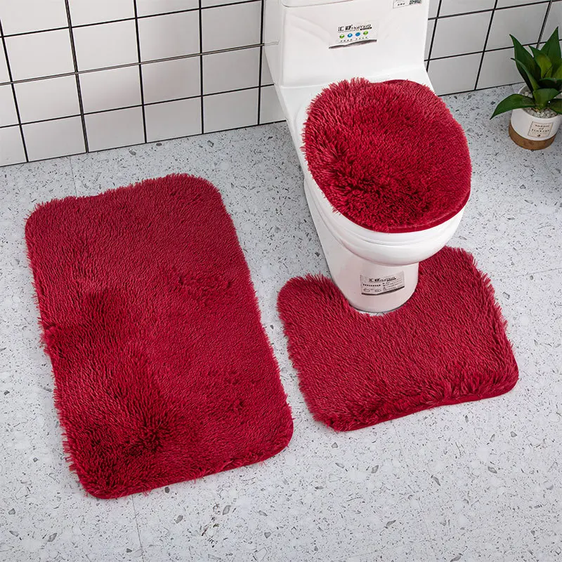 

3 Piece Bathroom Anti-slip Mat Set Toilet Carpet Flannel Non-slip Shower Carpet Set Household Toilet Lid Shower Carpet Floor Mat