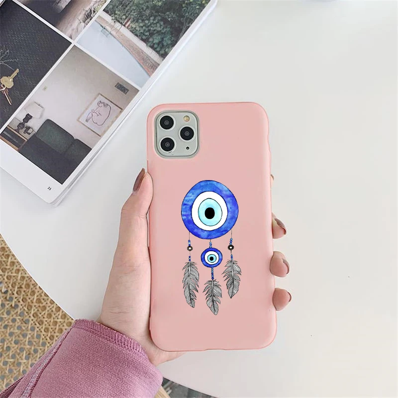 Турецкий синий сглаз Мода дьявол перо розовый Coque мягкий чехол для телефона Iphone12