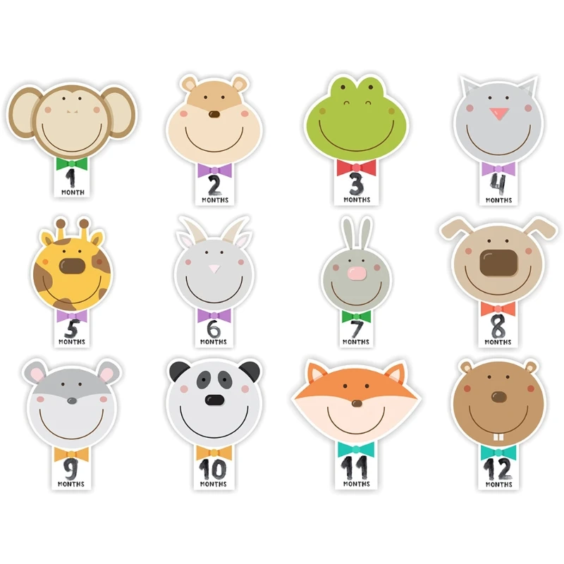 

12 Pcs/Set Baby Pregnant Monthly Stickers Cartoon Animal Pattern Memory Recording Milestone Sticker Newborn Growth Photo 97BC