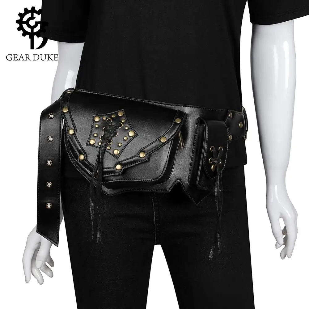 

Gear Duke Vintage Steampunk Waist Bag Gothic Rivet Chest Bag Punk Women Fanny Packs Tactical Men's Pockets Phone Pouch