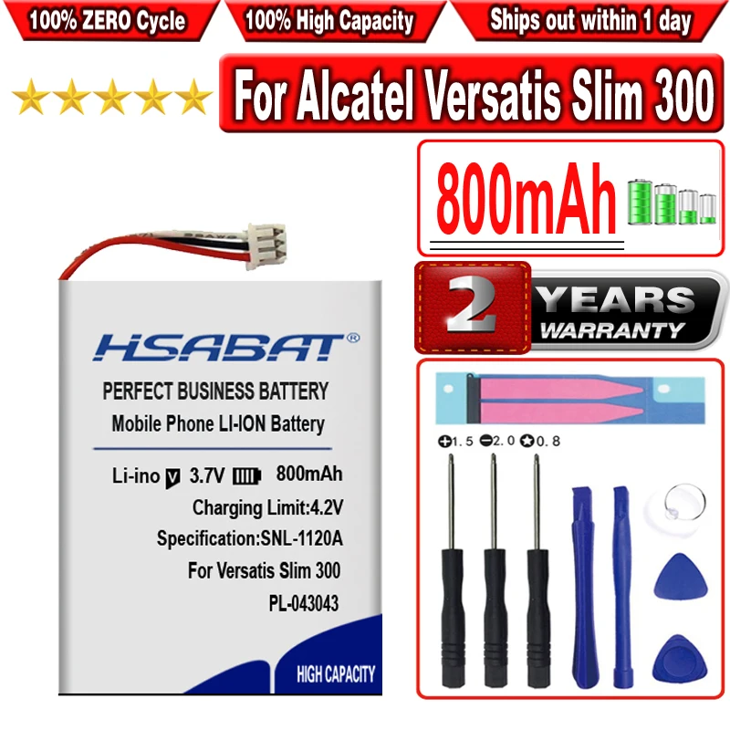 

HSABAT 800 мА/ч, Батарея для Alcatel Работает с любым оператором, Versatis тонкий 300,Thomson PL-043043