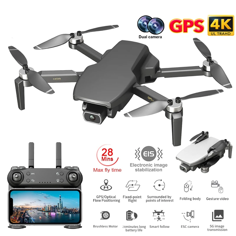 

SGRC new GPS drone L108 4K HD 5G WiFi brushless motor FPV dron flying 25 minutes distance RC 1km RC Quadcopter with EX5 drone