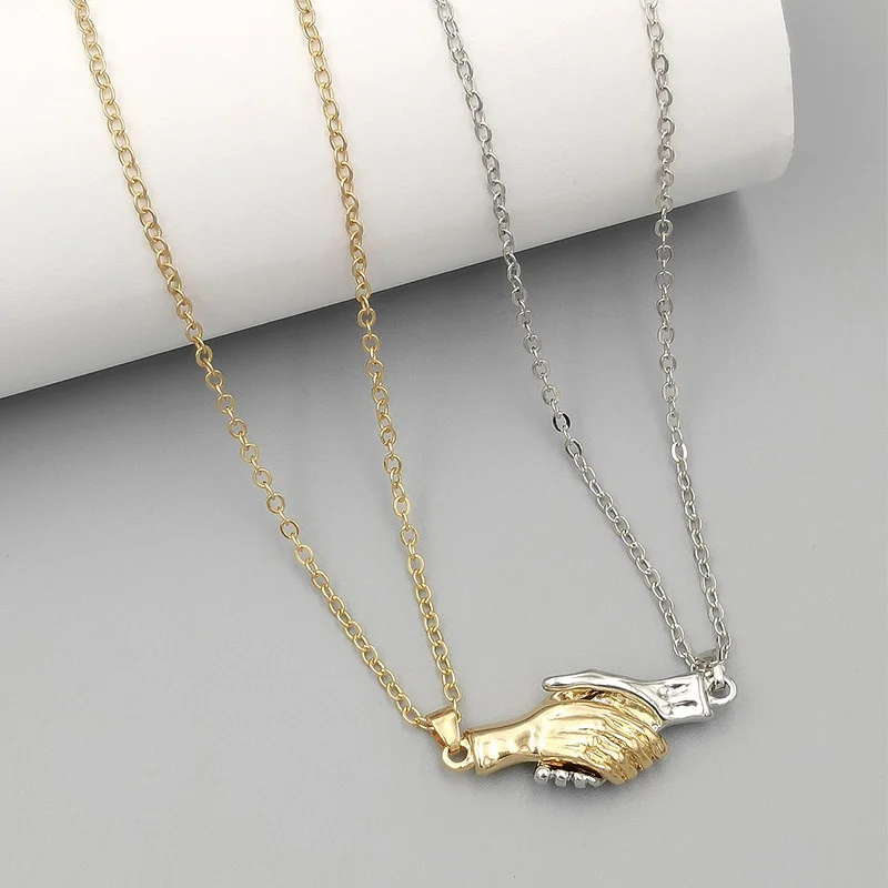 

2PCS Simplicity Hand Lover Couple Necklace Friend Friendship Charm Necklace for Men Lady Girl Party Gift Jewelry