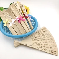80pcs wedding wood fan with ribbon free silk screen printing text sandalwood hand foldable fan party giveaways for guest