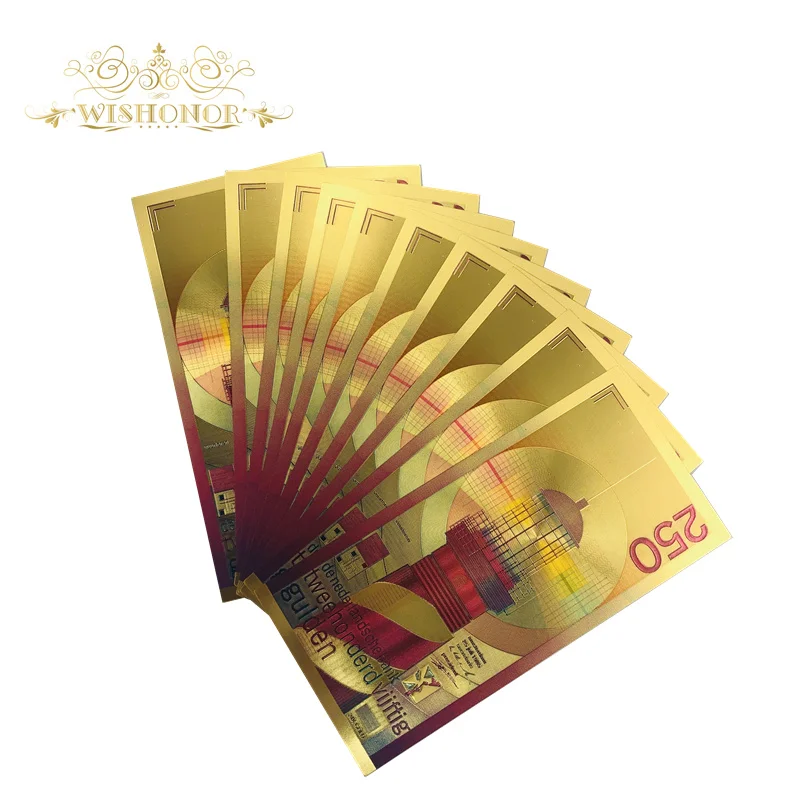 10 шт./партия цветные голландские 250 гульден золотые банкноты реплика для