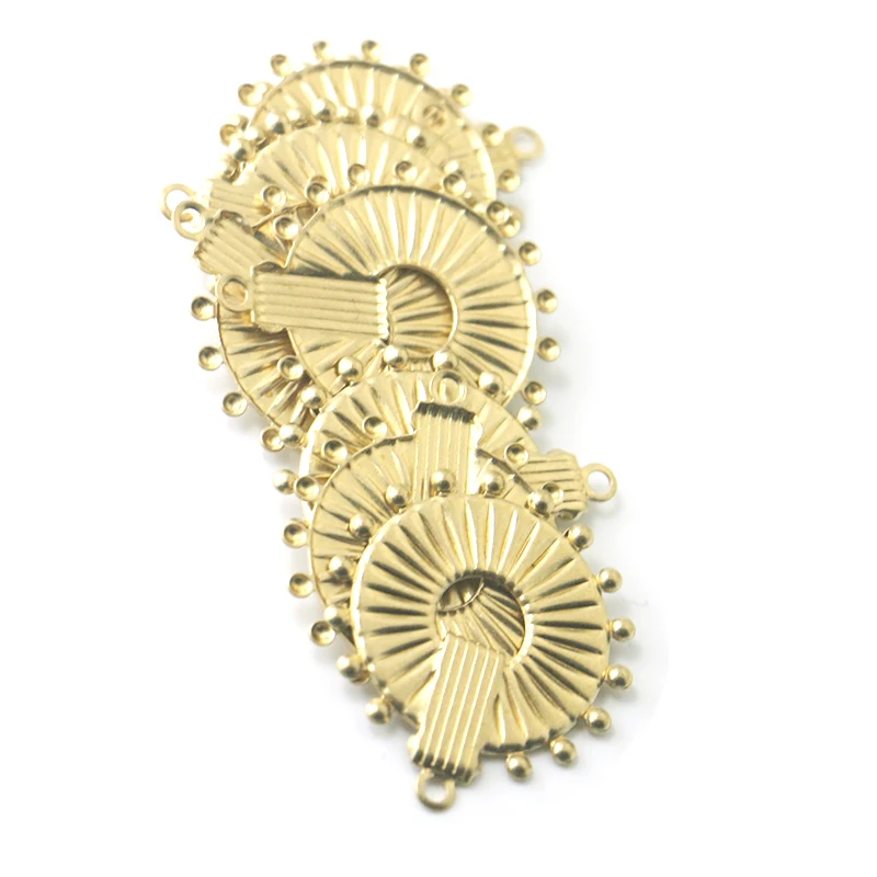 

10pcs Brass Embossed Single Pendant Hollow Irregular Round Pendant Simple Fashion Sun Pendant