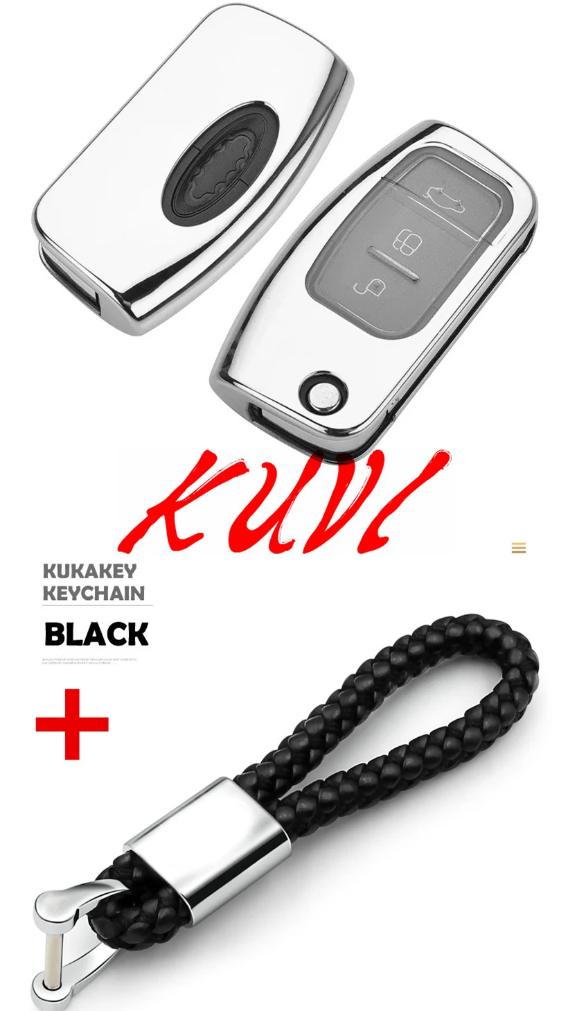 silver-keychain Мягкий чехол для ключей из ТПУ для Ford Fiesta Focus 2 Ecosport Escape Car Flip Складной Дистанционный чехол для ключей 3 кнопки - Название цвета: silver-keychain